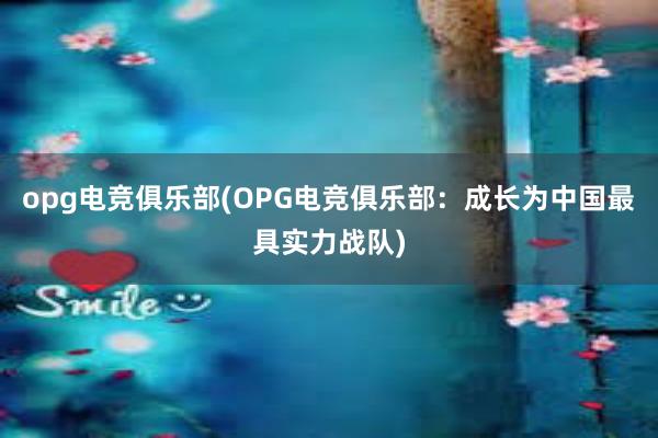 opg电竞俱乐部(OPG电竞俱乐部：成长为中国最具实力战队)