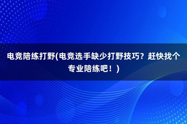 电竞陪练打野(电竞选手缺少打野技巧？赶快找个专业陪练吧！)