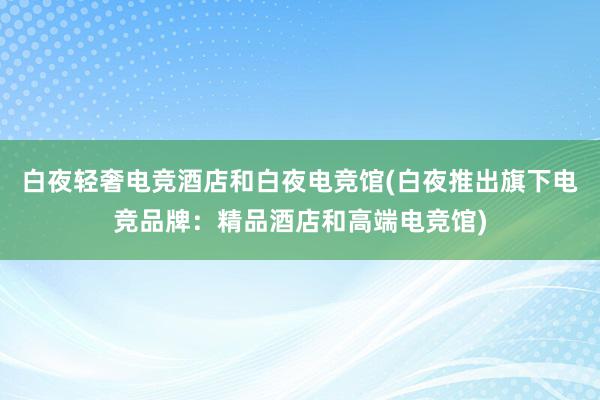 白夜轻奢电竞酒店和白夜电竞馆(白夜推出旗下电竞品牌：精品酒店和高端电竞馆)