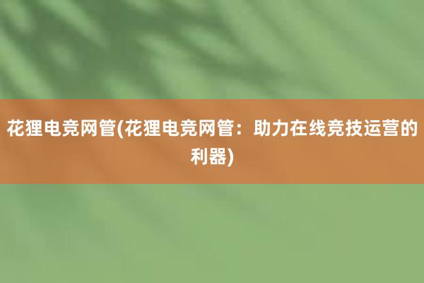 花狸电竞网管(花狸电竞网管：助力在线竞技运营的利器)