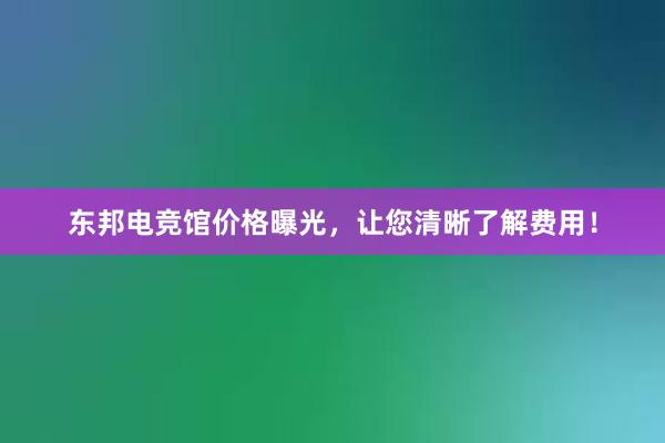 东邦电竞馆价格曝光，让您清晰了解费用！